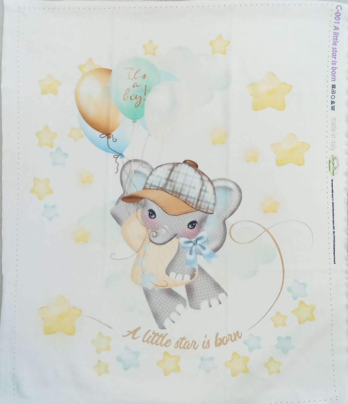 Copertina baby in pile e cotone elefante azzurro